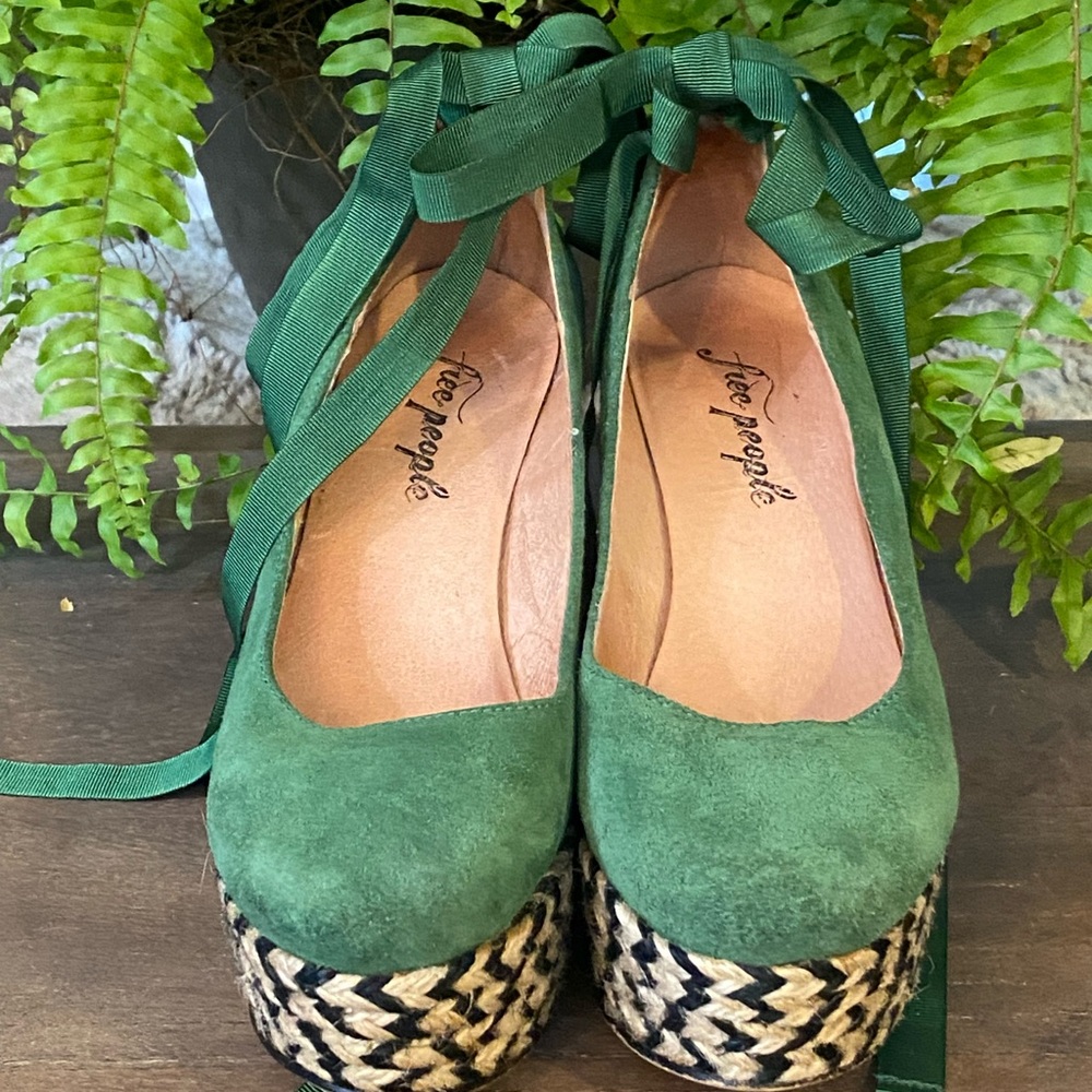 Free People Green Suede Espadrille Wedge Platforms - Picture 5 of 8